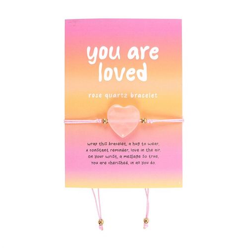 You Are Loved Rose Quartz Crystal Heart Bracelet Bracelet