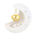 White Crescent Moon Oil Burner with Gold Dish Oil burner