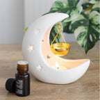 White Crescent Moon Oil Burner with Gold Dish Oil burner