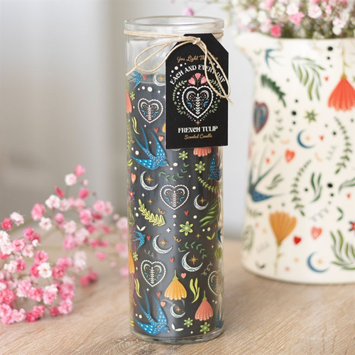 Midnight Bloom Print French Tulip Tube Candle Candle