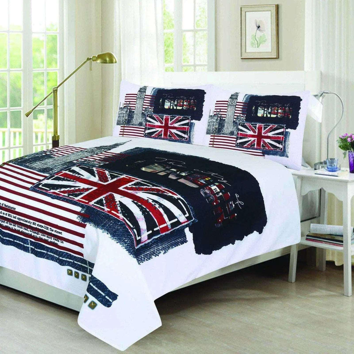 3D London City Duvet Cover Set - King Size Union Jack & Big Ben Print Bedding Set with Matching Pillowcases Bedding