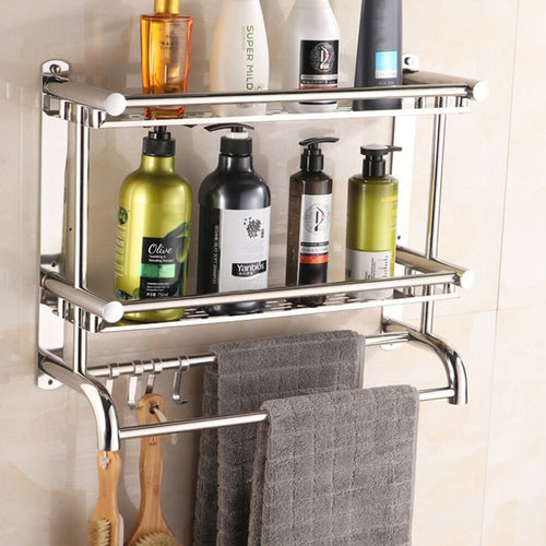 (2 Tier) Chrome Towel Rail Holder Wall Mounted Bathroom Rack Shelf Shelf